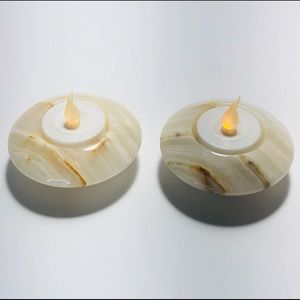 Pair of 2 Unique Polished Natural Banded Agate Tea Light Candle Holders w/lights